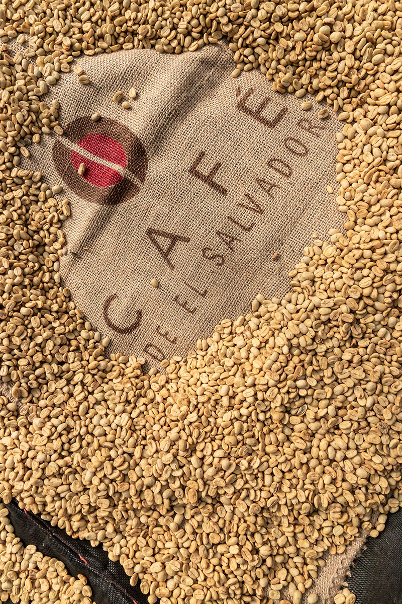 COE ORIGIN IMMERSION – INSTITUTO SALVADOREÑO DEL CAFÉ - image of coffee beans over coffee bean burlap bag with logo